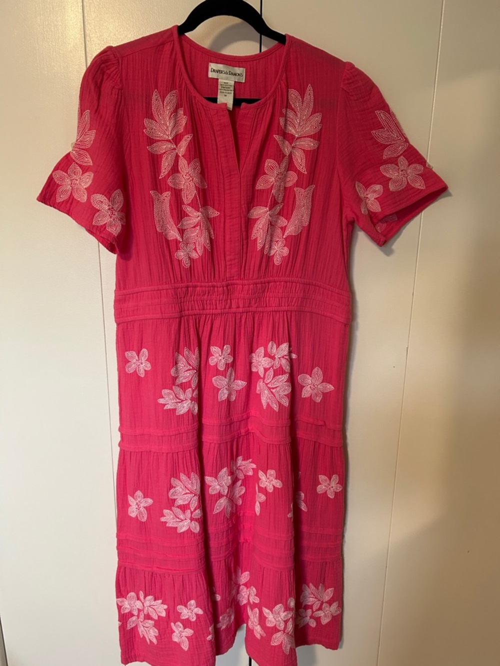 Bright Pink Embroidered Midi Dress by Draper’s & Damon’s